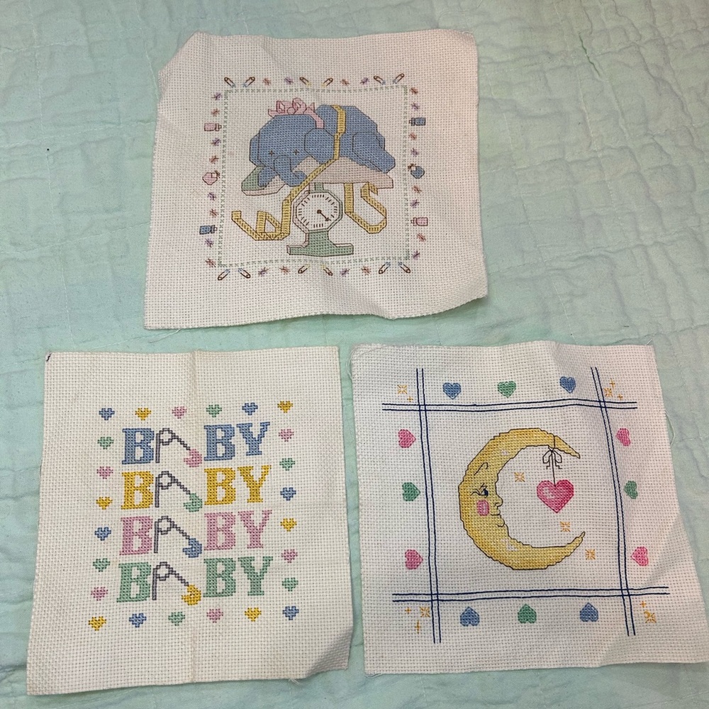 Vintage Handmade Newborn Nursery Cross-stitch Elephant ABC Wall Decor